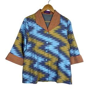 Sutra‎ Putih Button Up Top Aztec Motif Lined Jacket Top Size XL